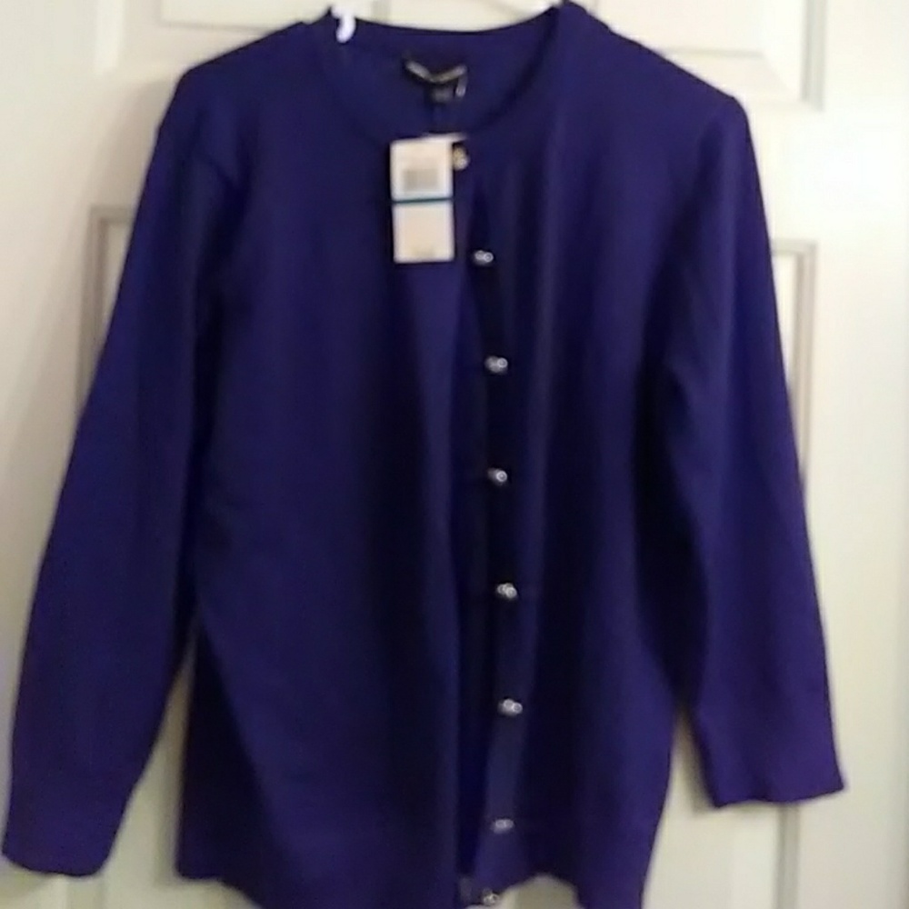Cable and guage blue sweater heart shape buttons